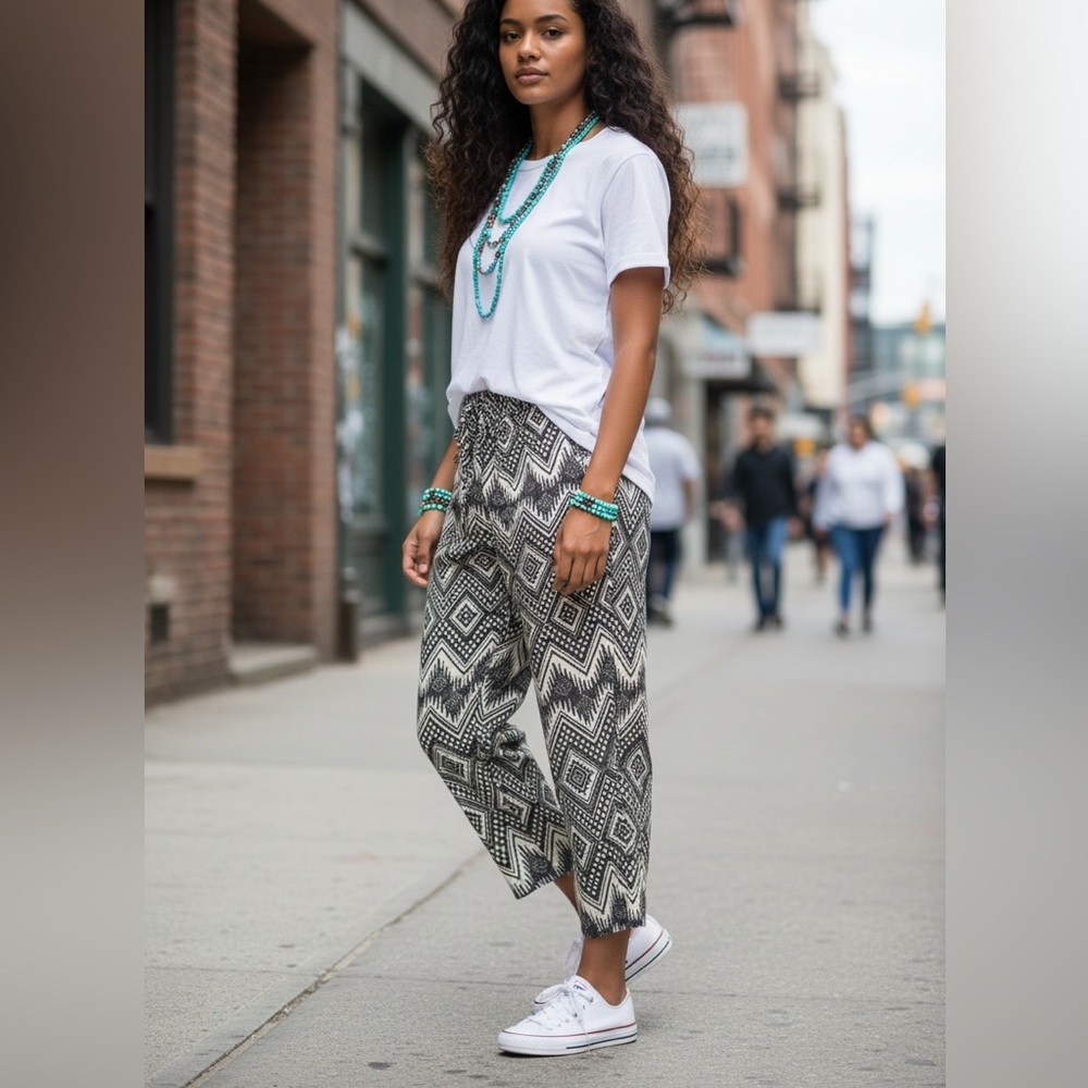 JCrew Black and White Aztec Drawstring Pants